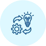 Cog and lightbulb with arrows pointing in a circular fashion