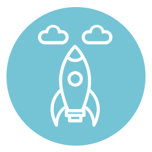 Blue circle with a white rocket and white clouds in the middle. Symbolising increased growth from sales training and leadership coaching for New Zealand and Australia. Measurable sales performance results from Integrity Selling® in NZ and AU.