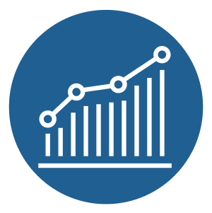 Dark blue circle with a graph indicating an increase. Symbolising increased productivity under sales training and leadership coaching for New Zealand and Australian companies. Measurable sales performance results from Integrity Selling® in NZ and AU.